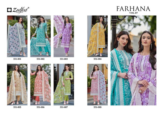 Farhana Vol 7 By Zulfat Pakistani Printed Pure Cotton Dress Material Wholesale Shop In Surat